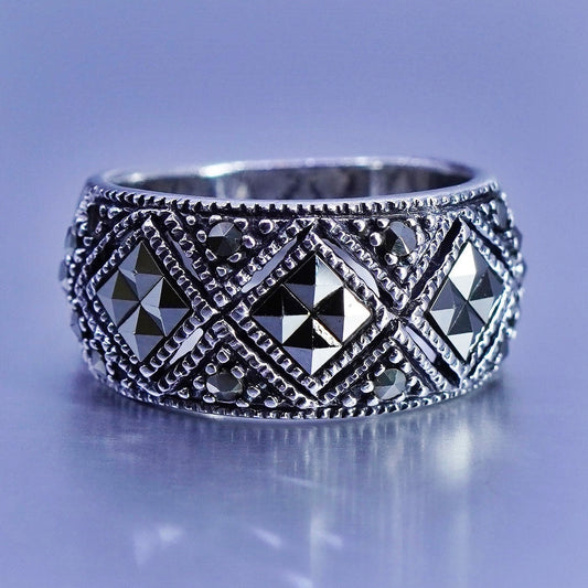 Size 6, vintage southwestern Sterling 925 silver handmade ring, band marcasite
