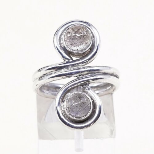 Size 6, Vintage Sterling Silver Handmade Ring, Solid 925 Swirl With Moonstone