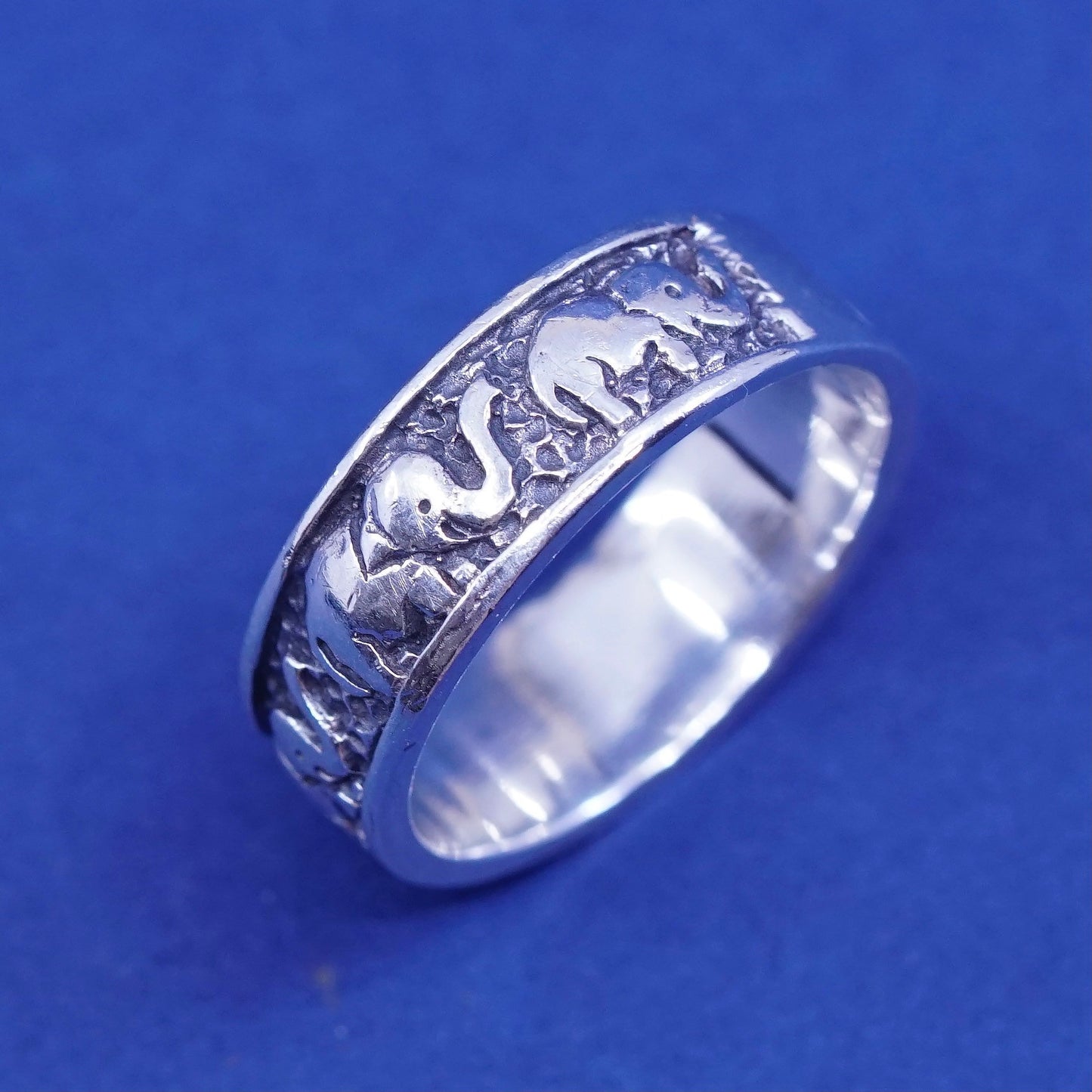 Size 7.5, vintage Sterling silver handmade ring, 925 embossed elephant band