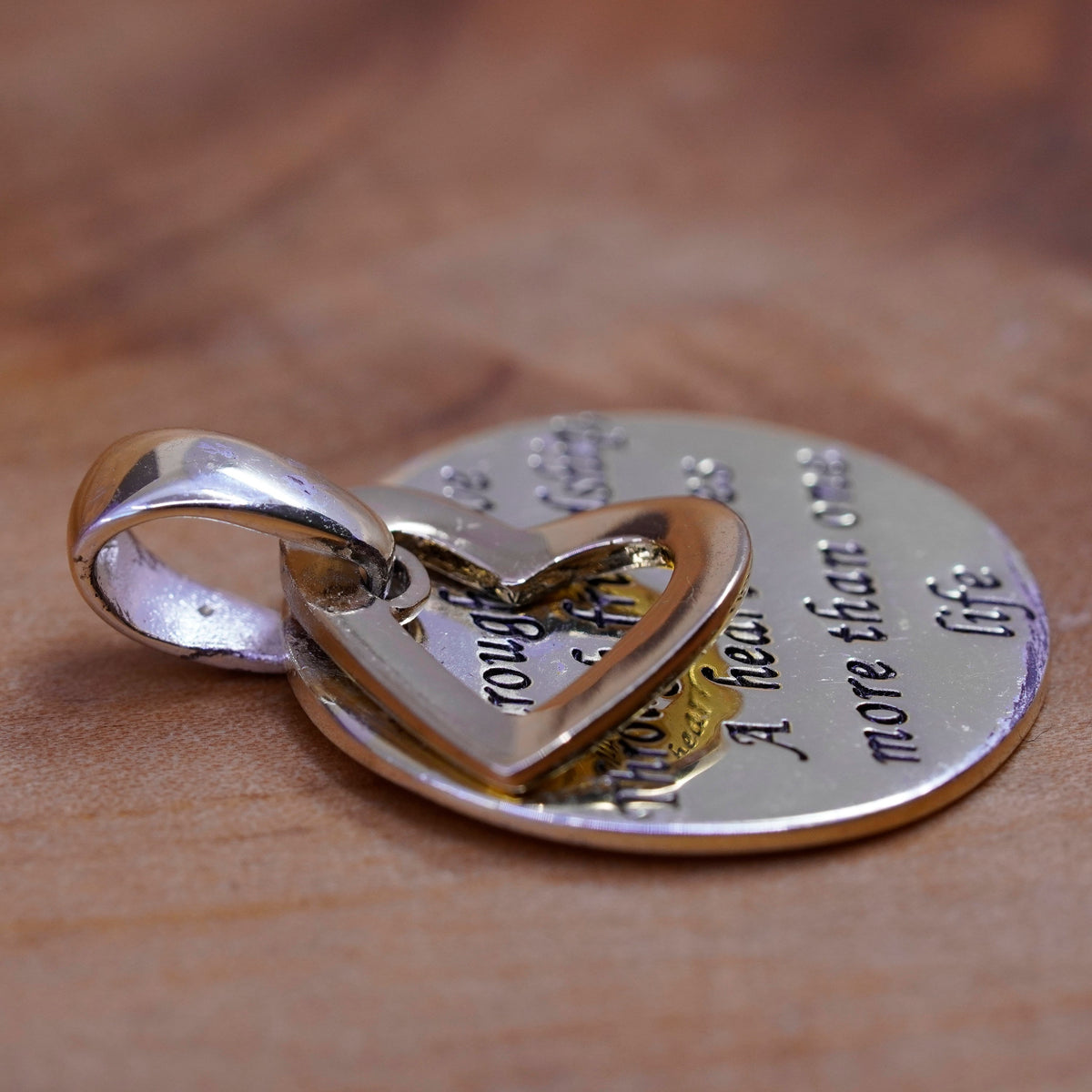 vermeil Sterling silver quote pendant, 925 circle “love through friendship