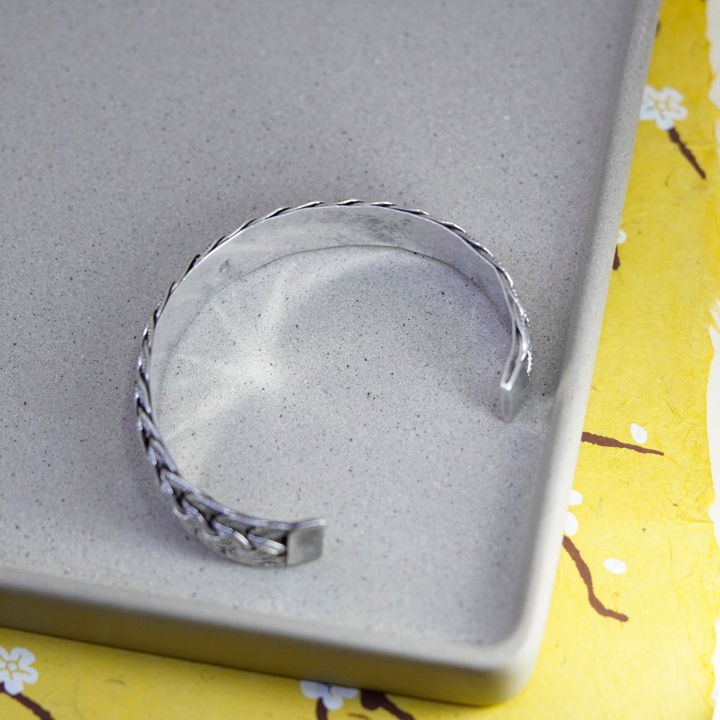 8”, Vintage Sterling silver handmade bracelet, 925 braided woven cable cuff