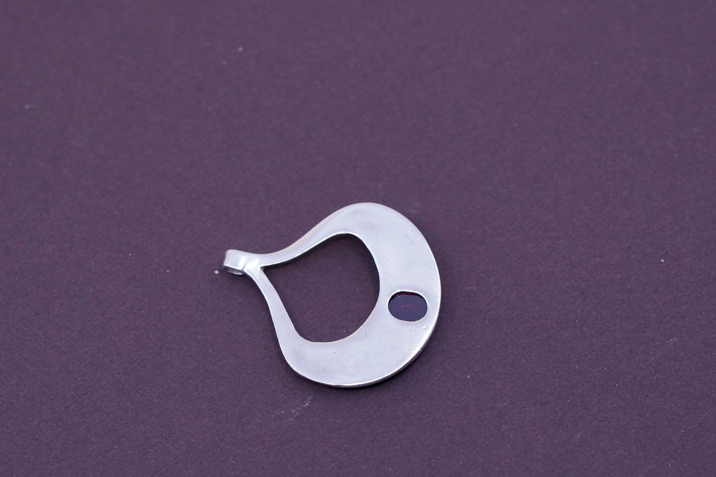 Vintage Sterling silver handmade pendant, 925 teardrop with garnet