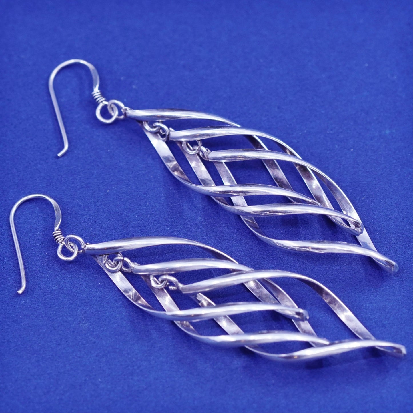 Vintage sterling silver handmade earrings, modern 925 twisted hoops