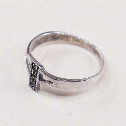 Size 6.5, Vtg Sterling Silver Handmade Ring, 925 Silver Band W/ Marcasite
