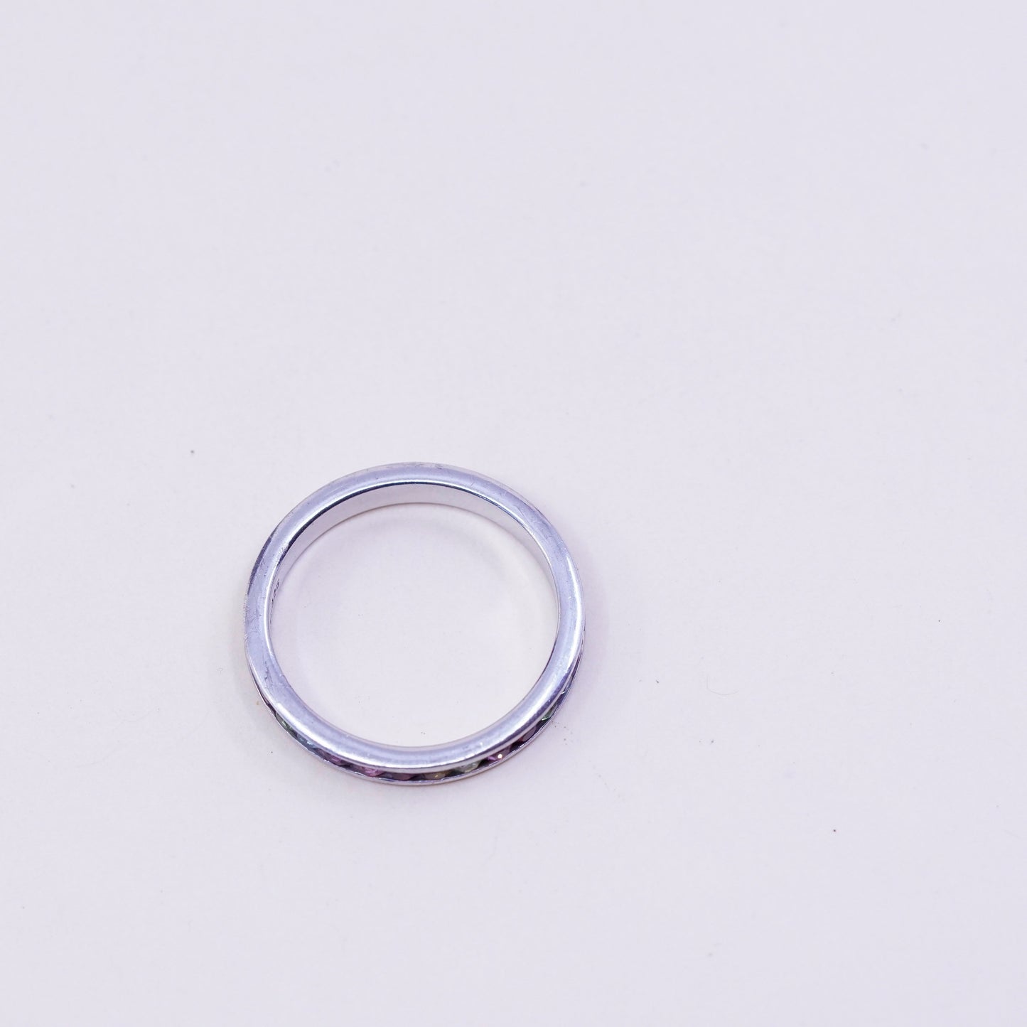 Size 8.25, Sterling 925 silver stackable ring, wedding band with colorful CZ