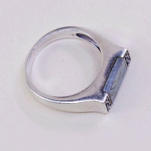 Size 8.25 Handmade Ring in Sterling 925 Silver W/ Abalone N Marcasite Details