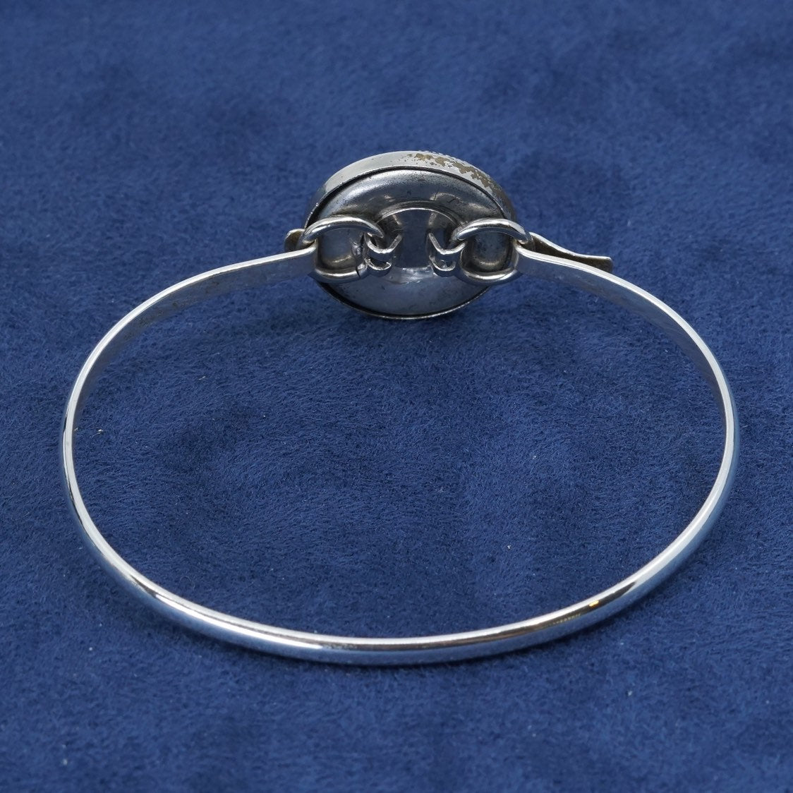 7", vtg Sterling silver handmade bracelet, 925 bangle filigree button