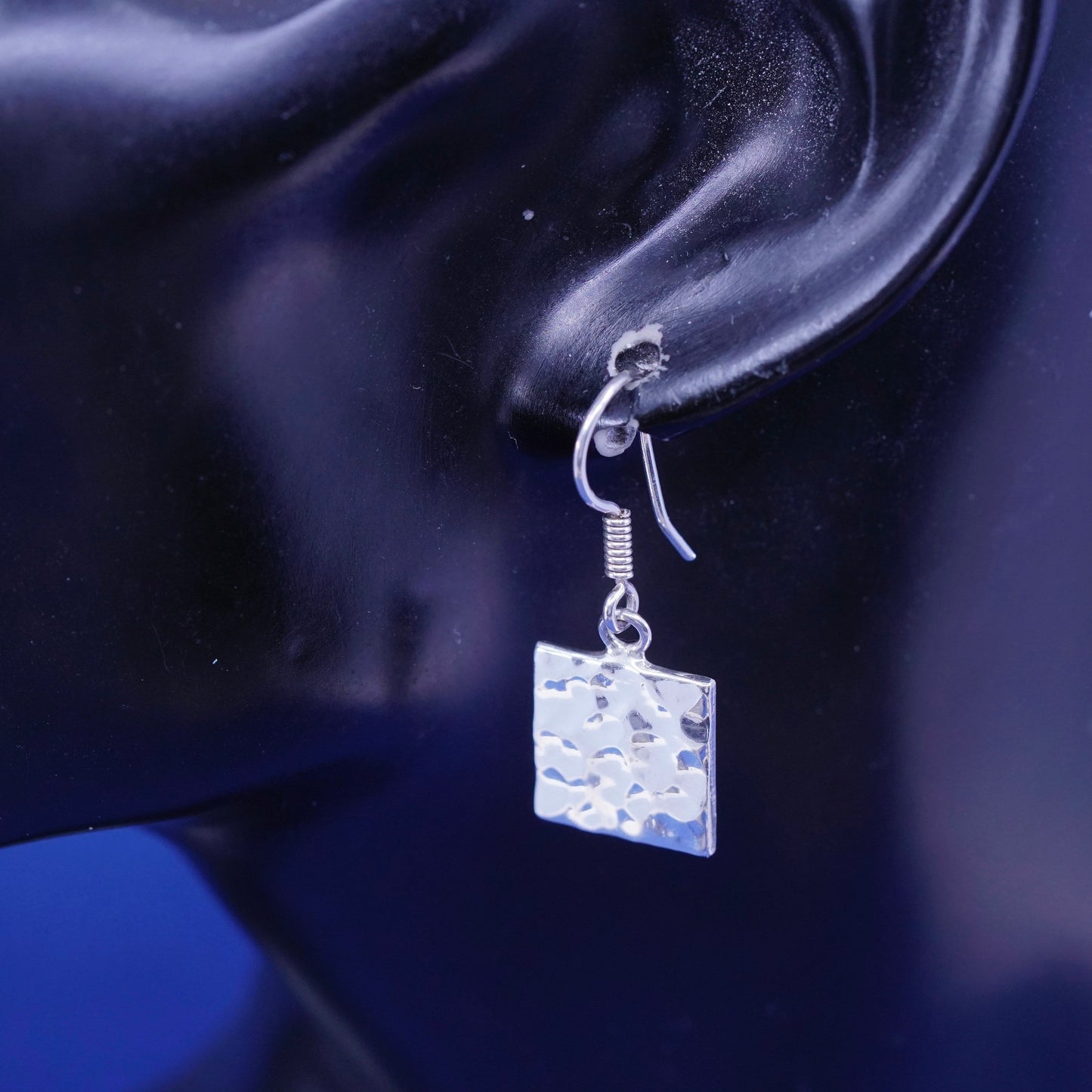 Vintage Sterling Silver handmade Earrings. 925 hammered tag dangles