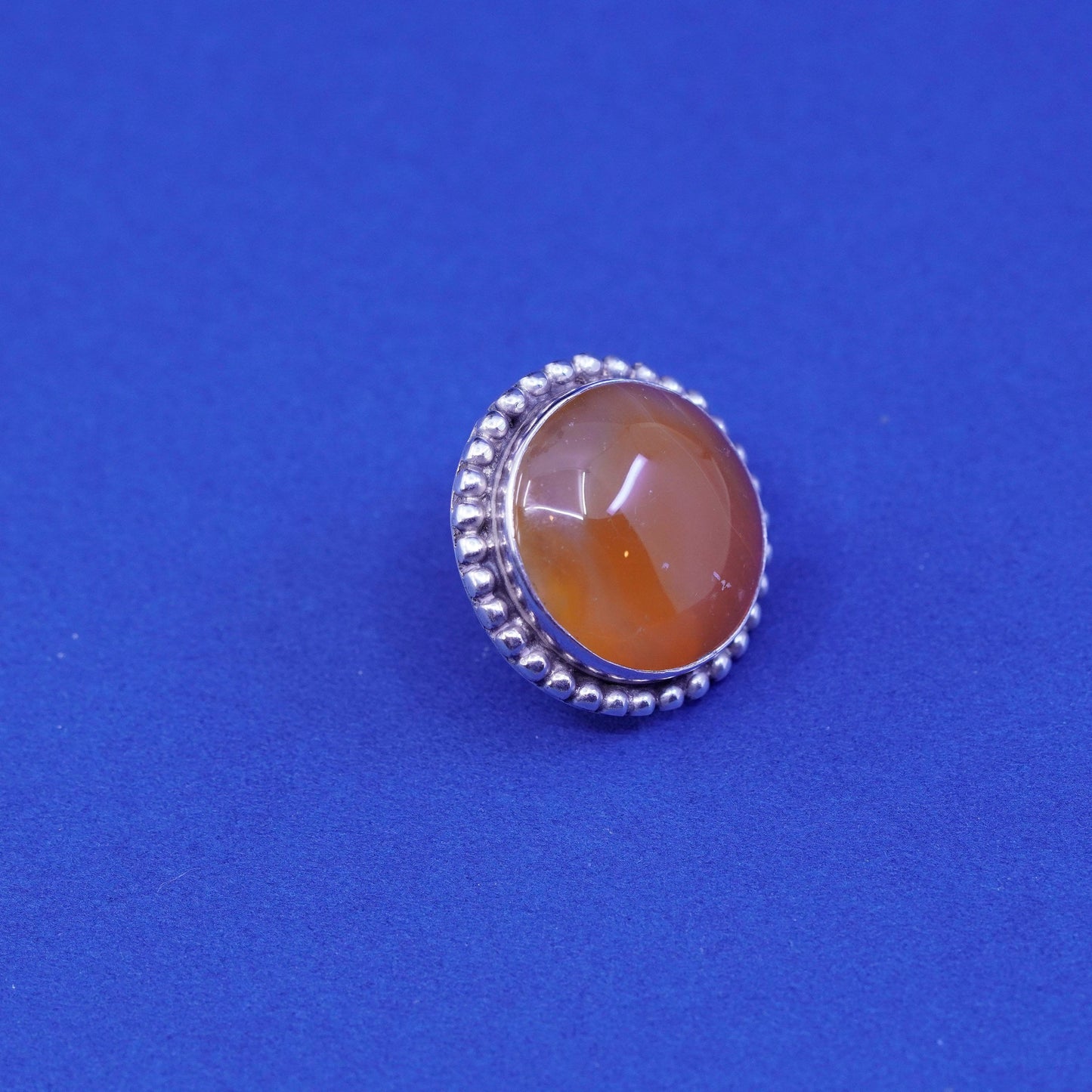 Vintage sterling 925 silver handmade round studs earrings orange agate beads