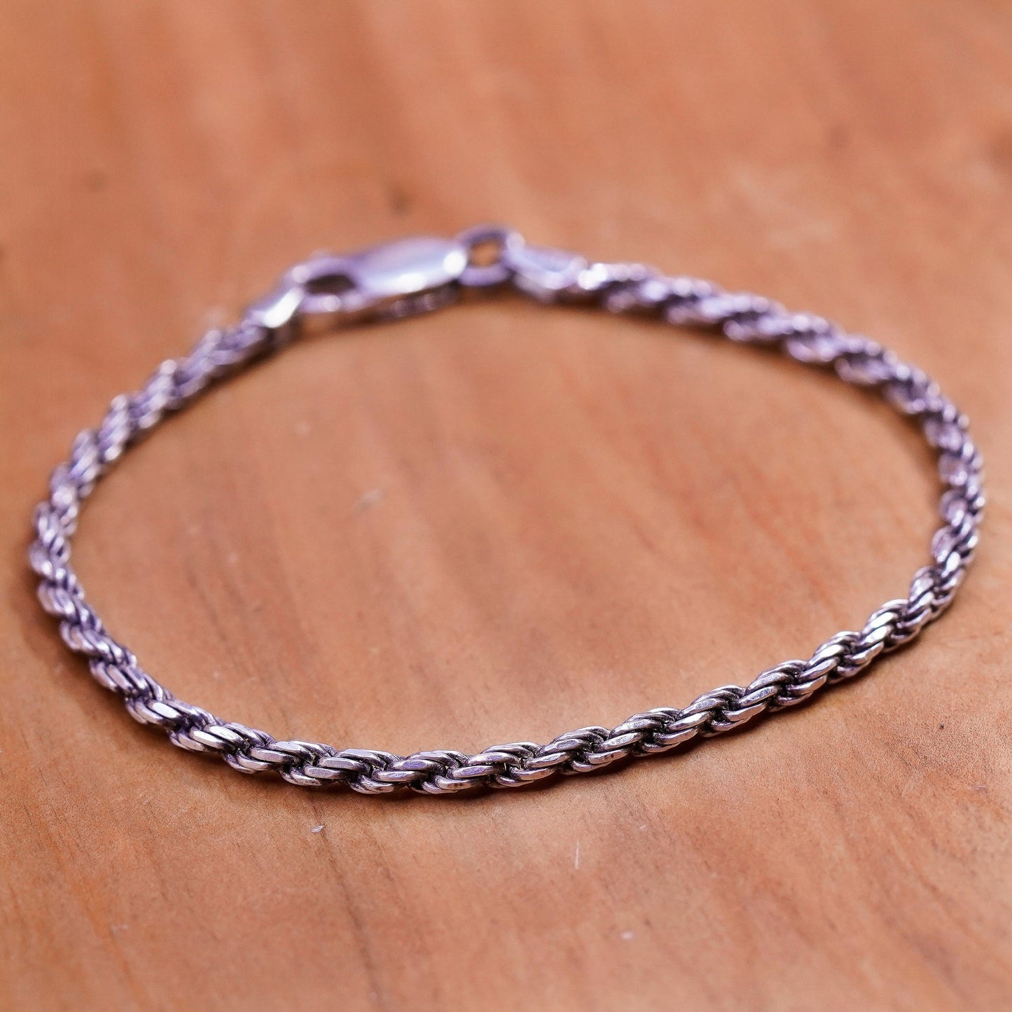 7”, 3mm, vintage Sterling silver Singapore rope bracelet, Italy 925 chain