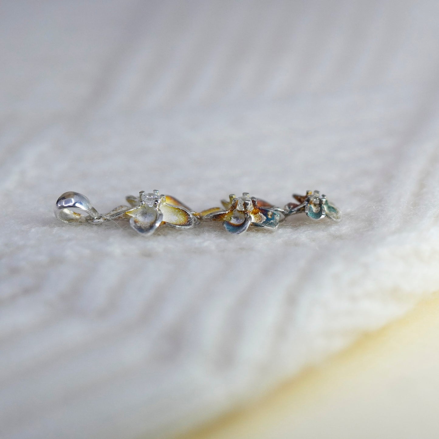 Vintage Sterling silver handmade earrings, 925 plumeria flower with cz