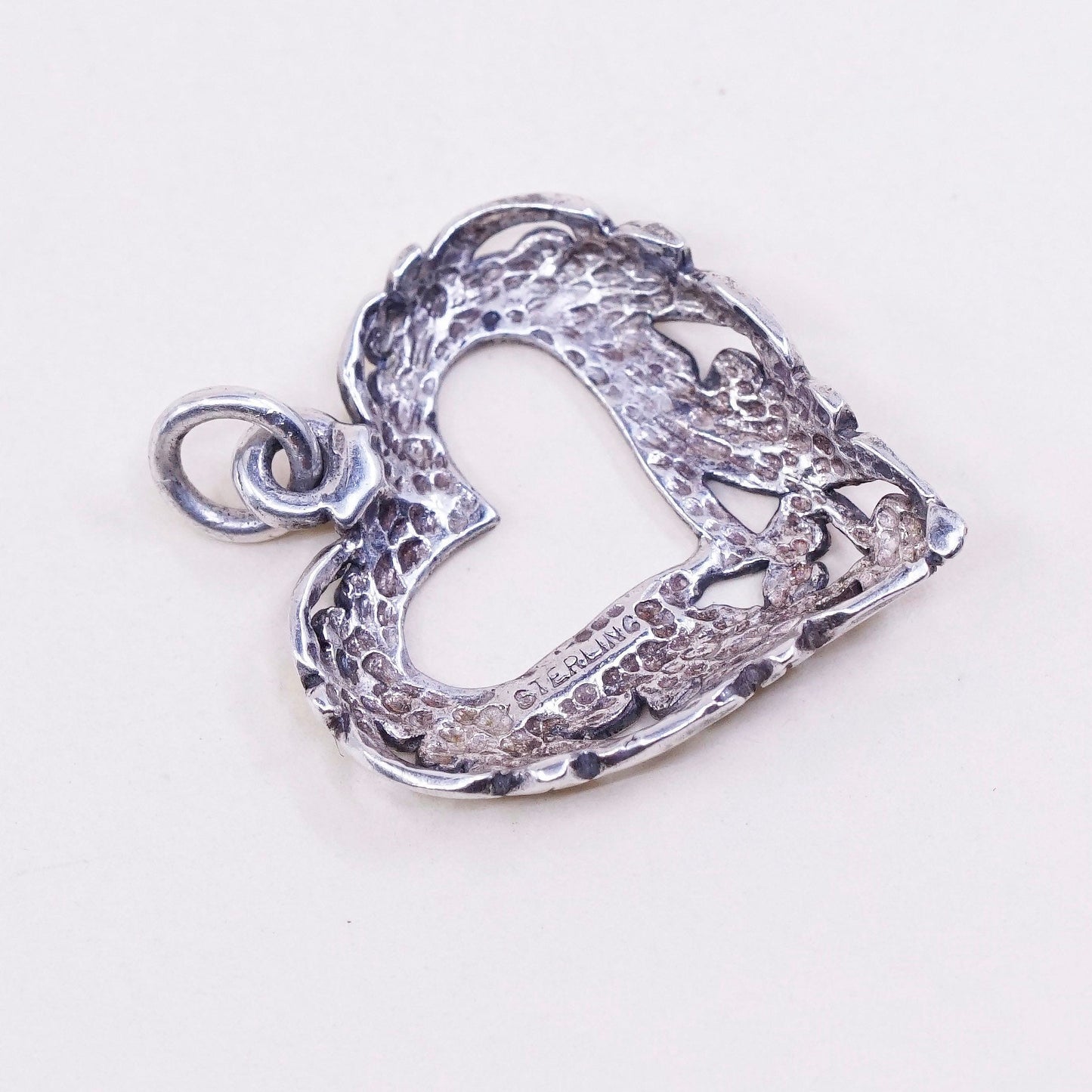 Vintage sterling 925 silver handmade filigree heart pendant charm