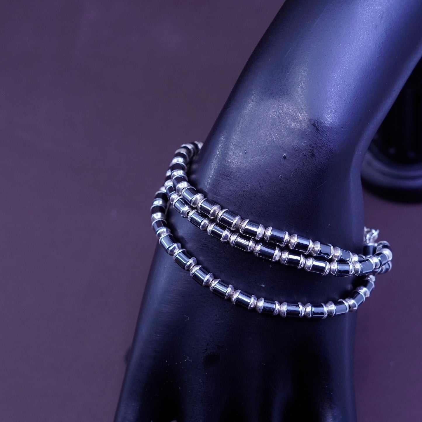 7” sterling 925 silver handmade multi strands bracelet with hematite beads