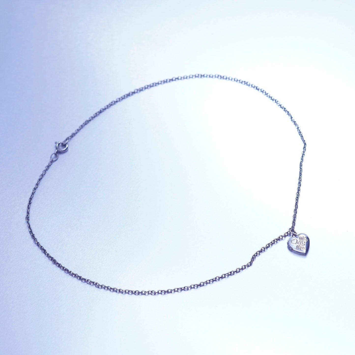 16”, Sterling 925 silver circle chain necklace with heart photo locket pendant