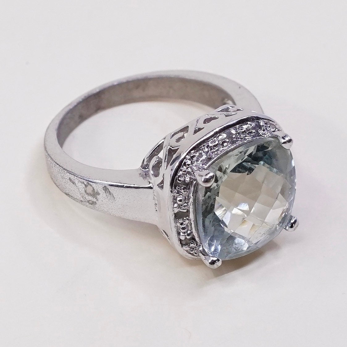 sz 8.25 sterling 925 silver handmade ring prehnite grapestone n genuine diamond