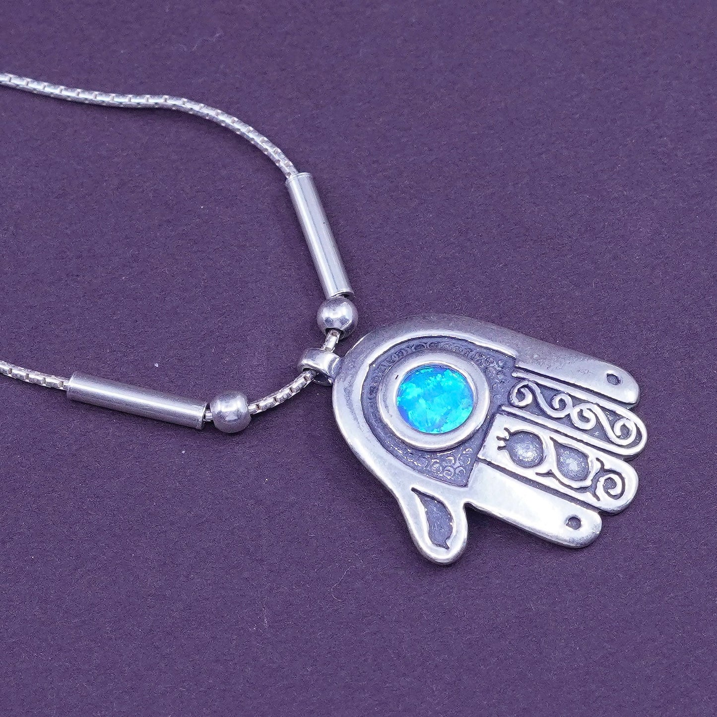 16”, Shablool Didae Sterling 925 silver necklace, snake chain w/ hand opal