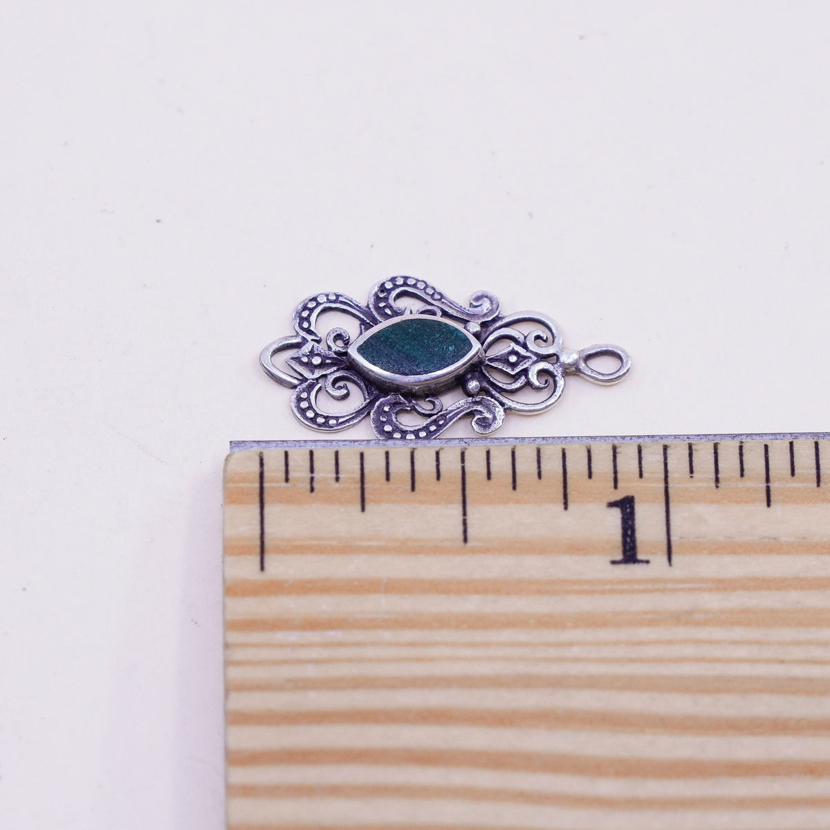 Vintage Sterling silver handmade pendant, 925 filigree malachite charm