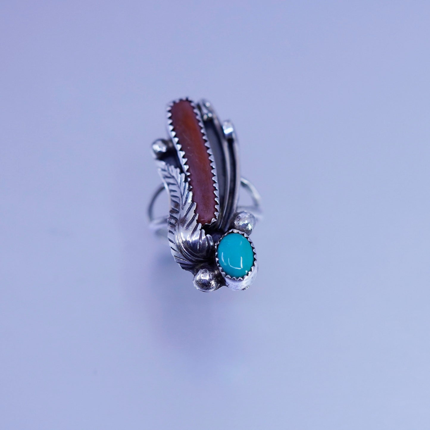 Size 6.5, Native American Navajo Robert Kelley Sterling 925 silver ring coral