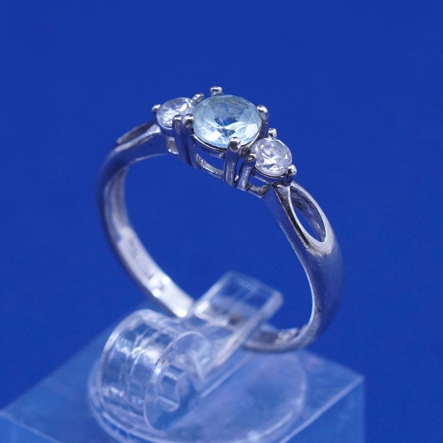 Size 7.25, vintage sterling silver handmade ring, 925 silver with blue topaz