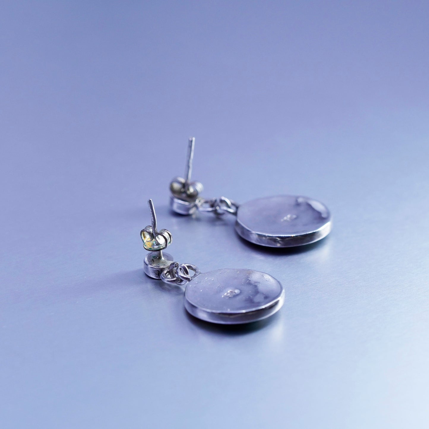 Sterling 950 silver earrings, Peruvian Inca silver turquoise, MOP carol chakra