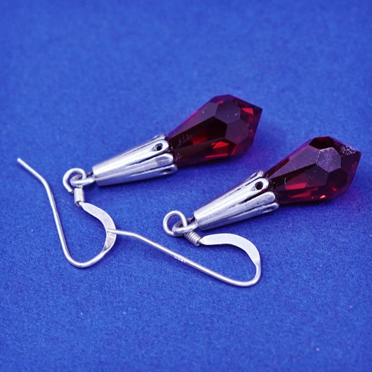 Vintage Sterling 925 silver handmade earrings with teardrop ruby
