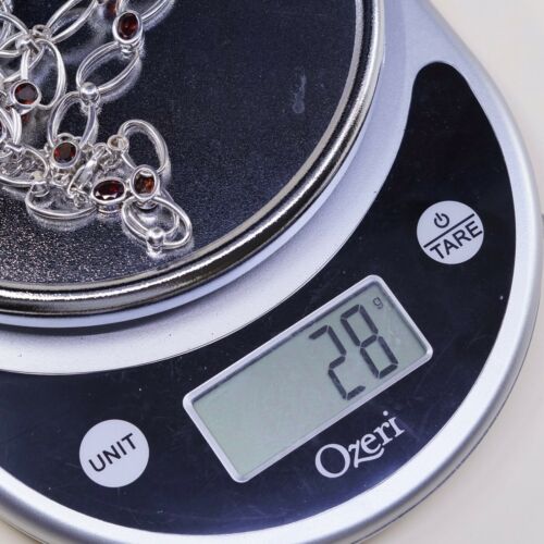 16+2” Vtg Handmade Sterling 925 Silver Oval Chain W/ Ruby Details, Stamped 925