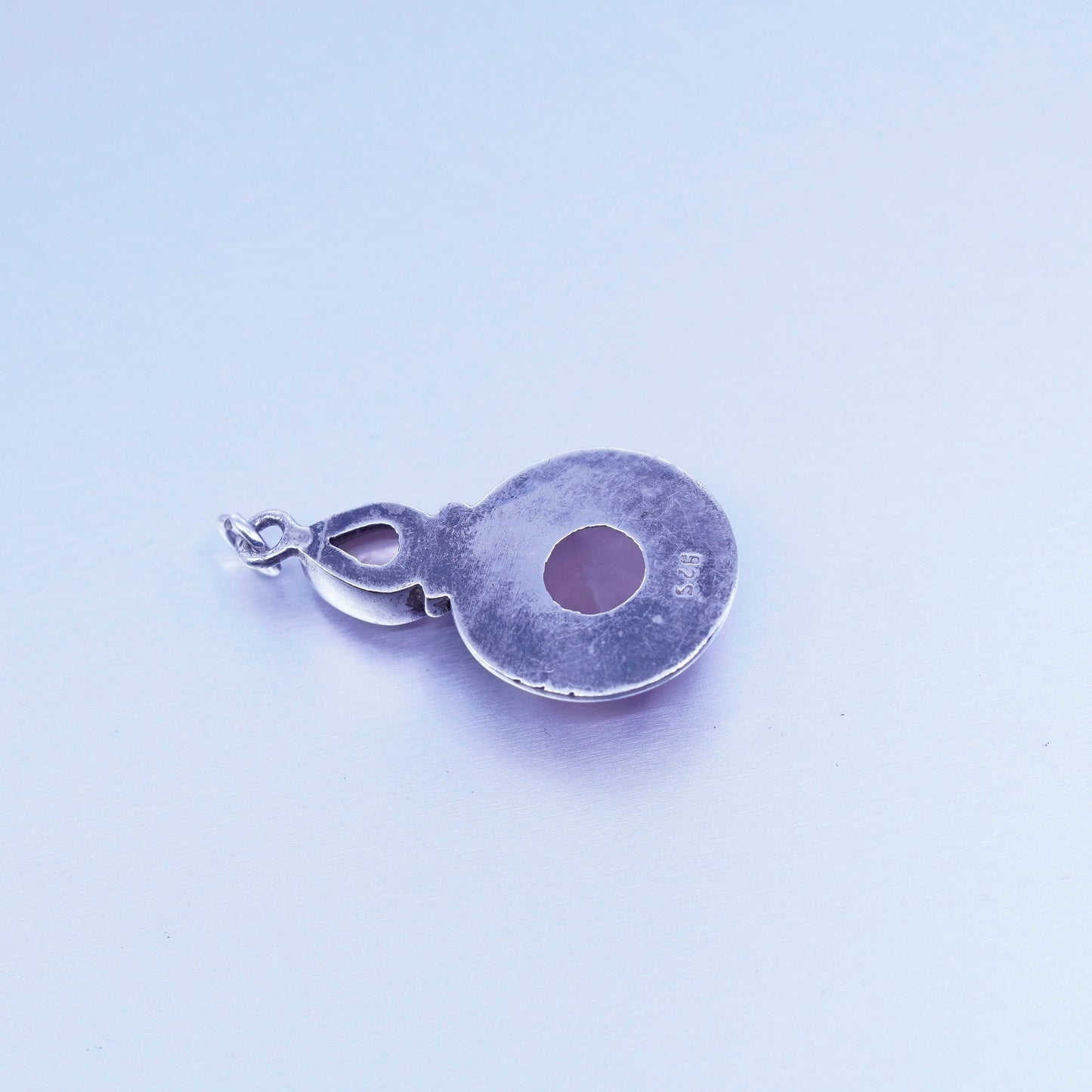 antique sterling 925 silver pendant with round rose quartz