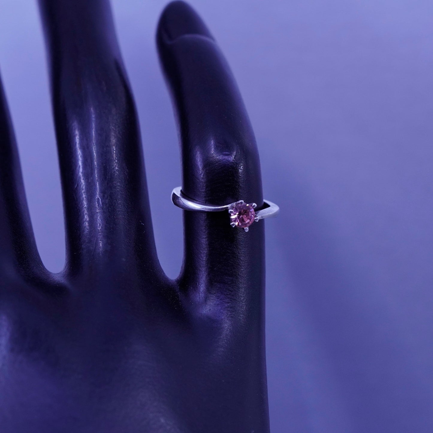 Size 3, vintage Sterling 925 silver handmade engagement ring with pink Cz