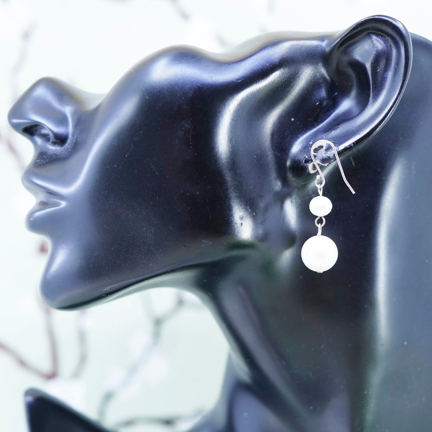 Vintage Sterling 925 silver handmade earrings with freshwater pearl beads