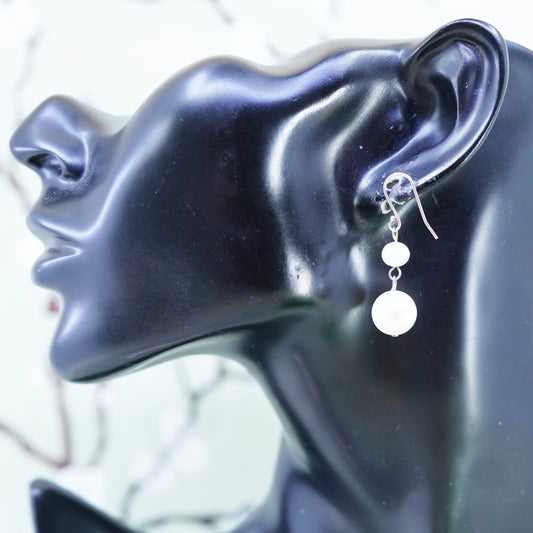 Vintage Sterling 925 silver handmade earrings with freshwater pearl beads