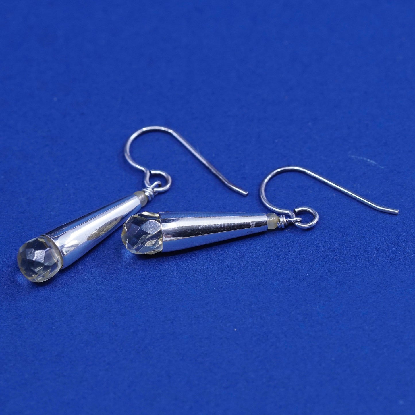 Vintage sterling 925 silver handmade teardrop earrings with citrine beads