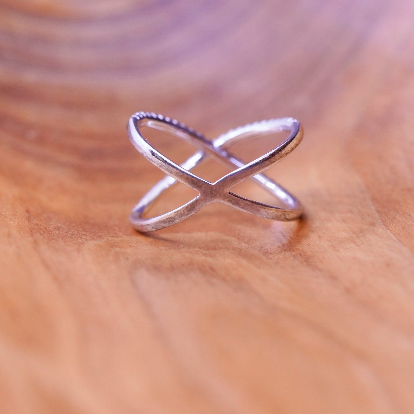 Size 9, vintage Sterling silver handmade ring, 925 cross band with cz