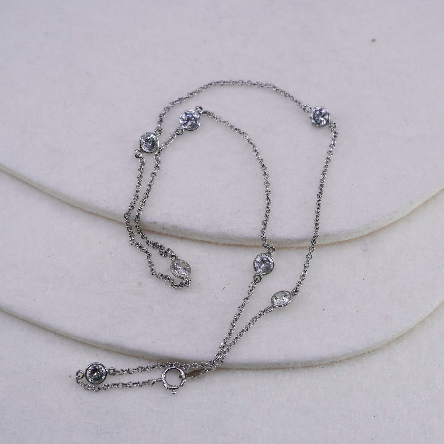 16”, vintage Sterling 925 silver handmade circle necklace with cz pendant