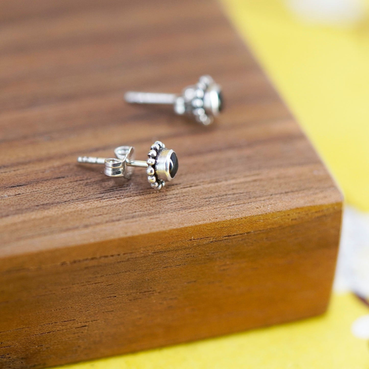 Vintage Sterling 925 silver handmade studs, earrings with obsidian