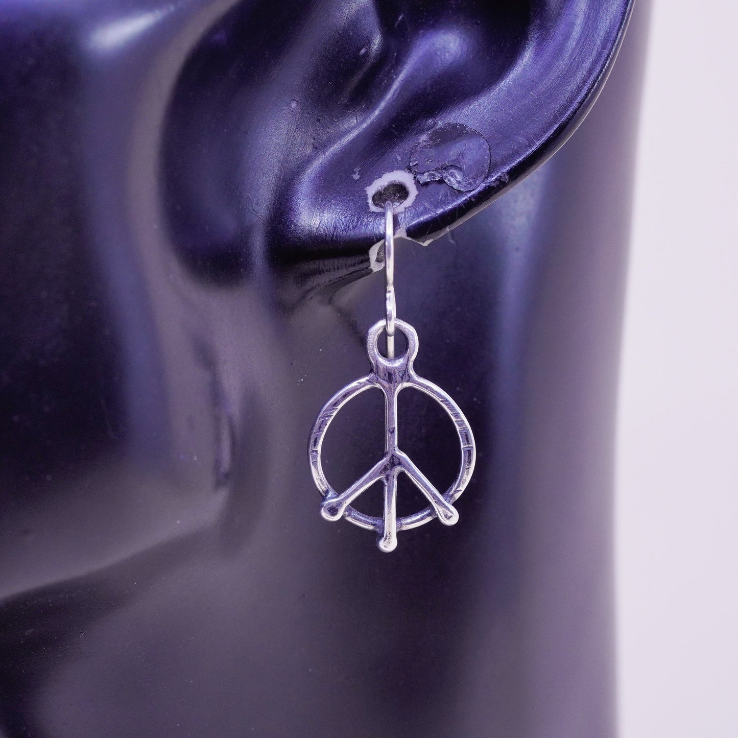 Vintage Israel Sterling 925 Silver Hammered peace CND sign Earrings