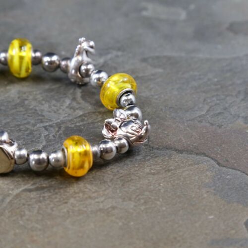 6.75”, Disney Mickey Sterling Bracelet W/ Beads Details, Winnie the Pooh, Eeyore