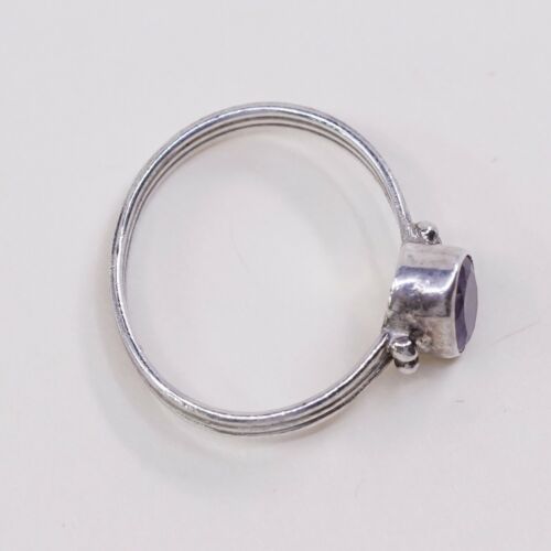 Sz 4.75, Vtg Sterling silver handmade ring, Engagement 925 W/ Oval Amethyst
