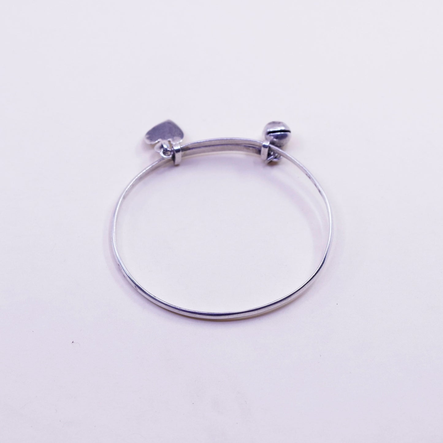 Size adjustable Sterling silver baby bracelet 925 bangle chime bell heart charm
