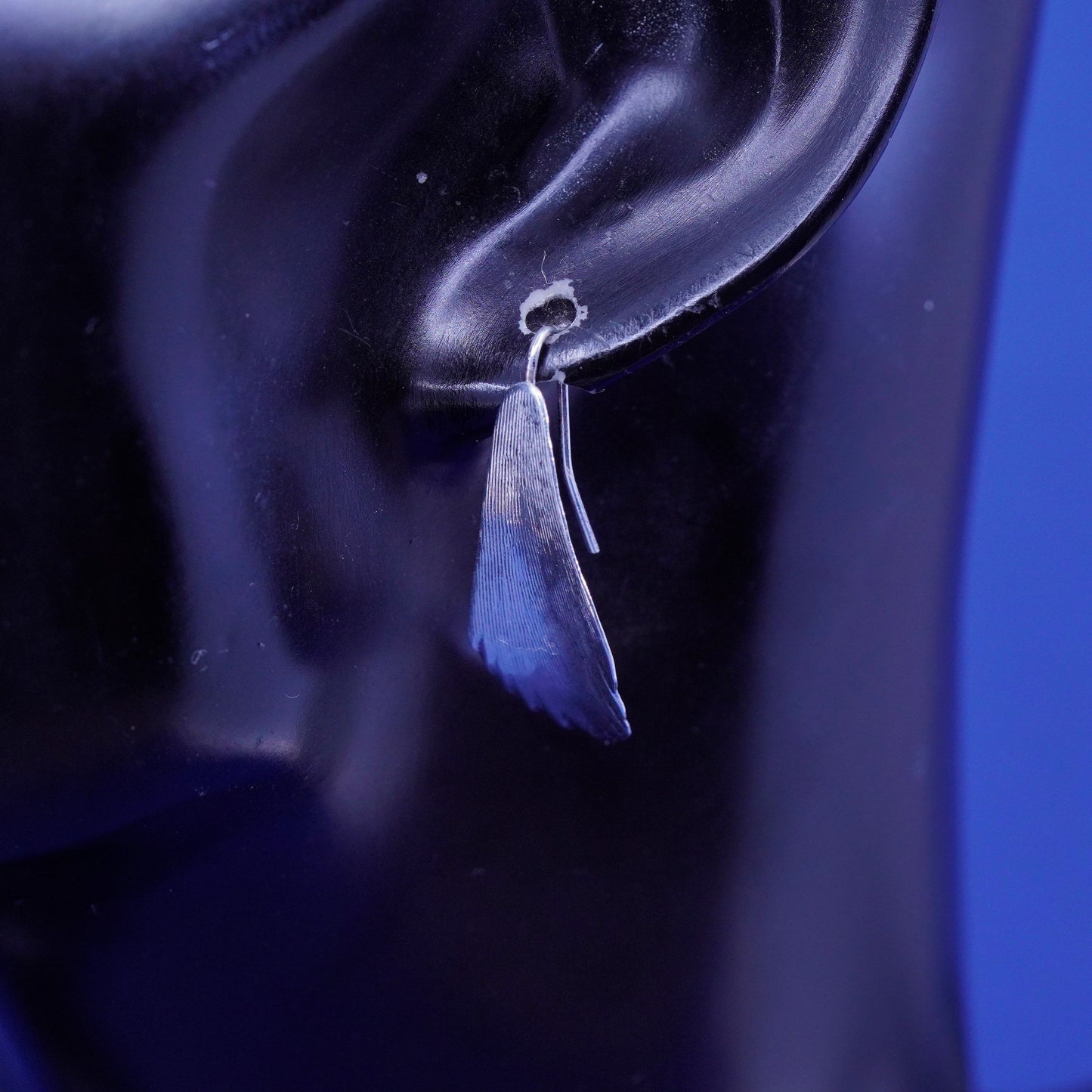 Vintage modern minimalist sterling silver handmade earrings, 925 leaf drops