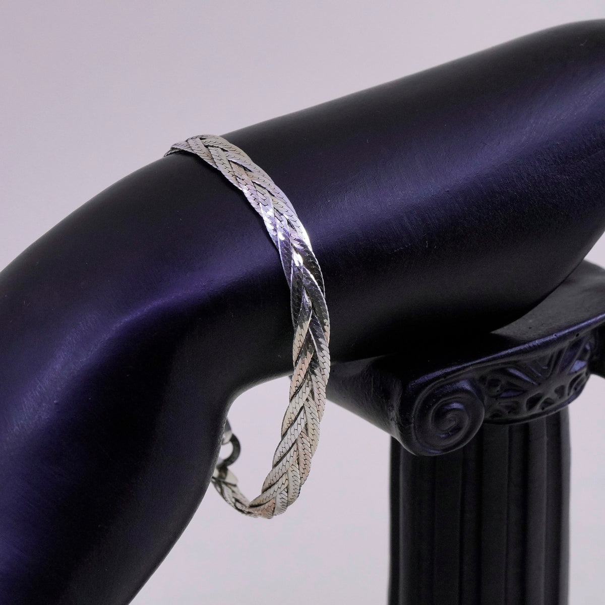 7”, 7mm, Vintage sterling 925 silver herringbone chain, woven bracelet
