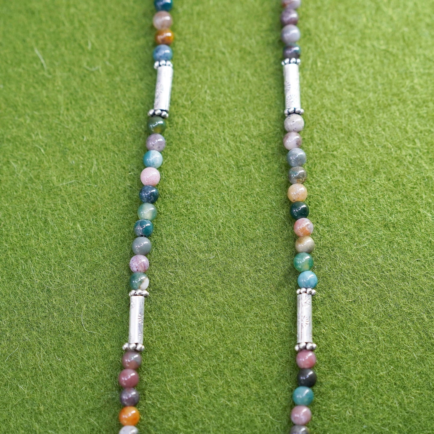 14+3”, vintage sterling 925 silver handmade necklace agate crystal jade beads