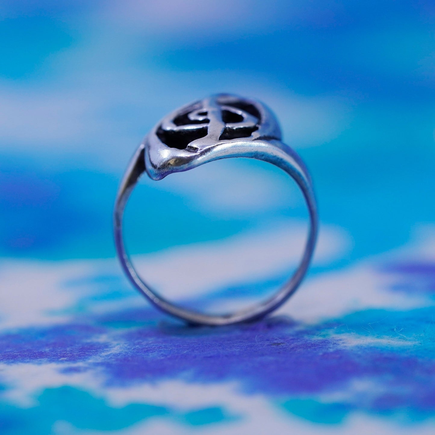 Size 5.25, vintage sterling silver handmade ring, 925 music note band