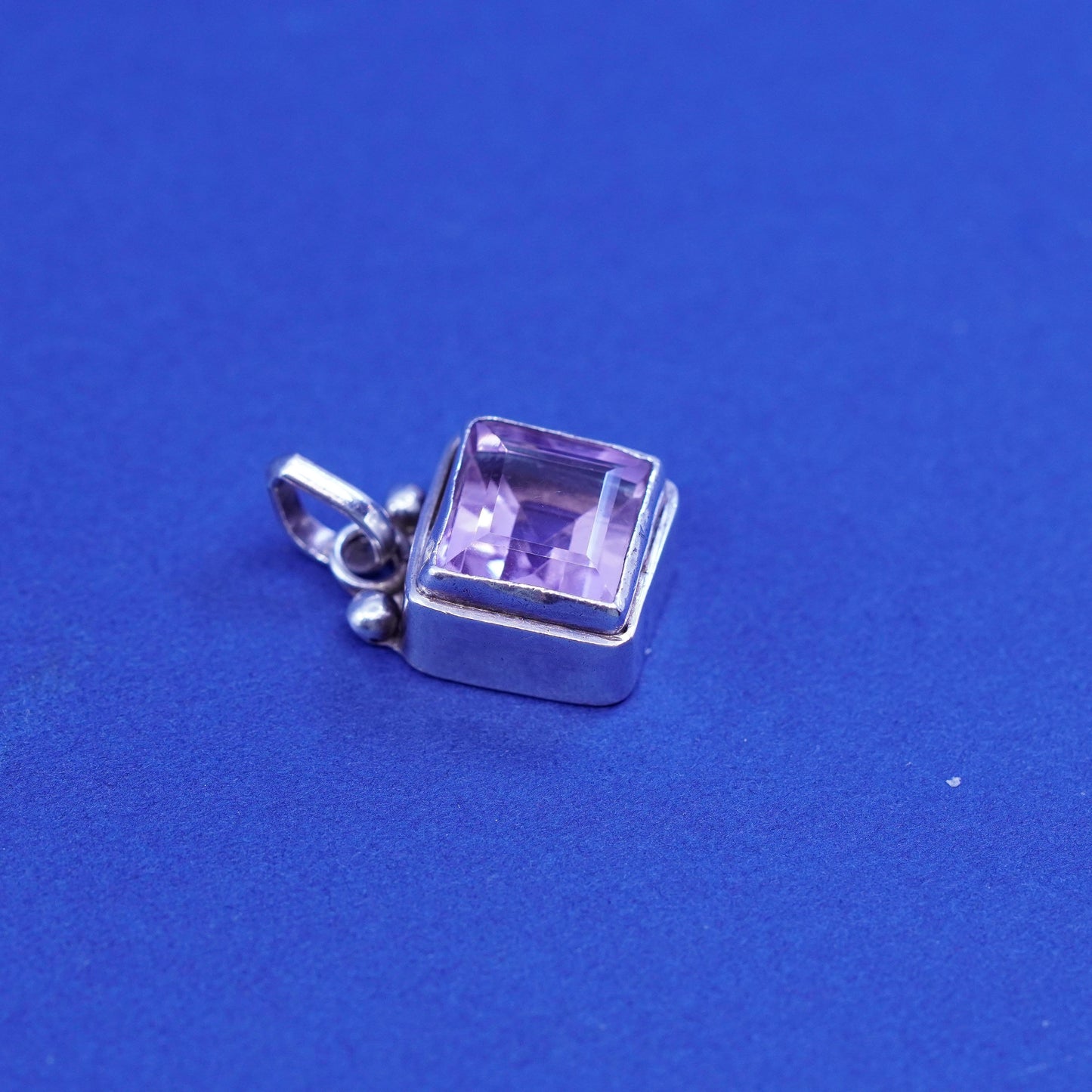 Vintage Sterling 925 silver handmade pendant with square amethyst