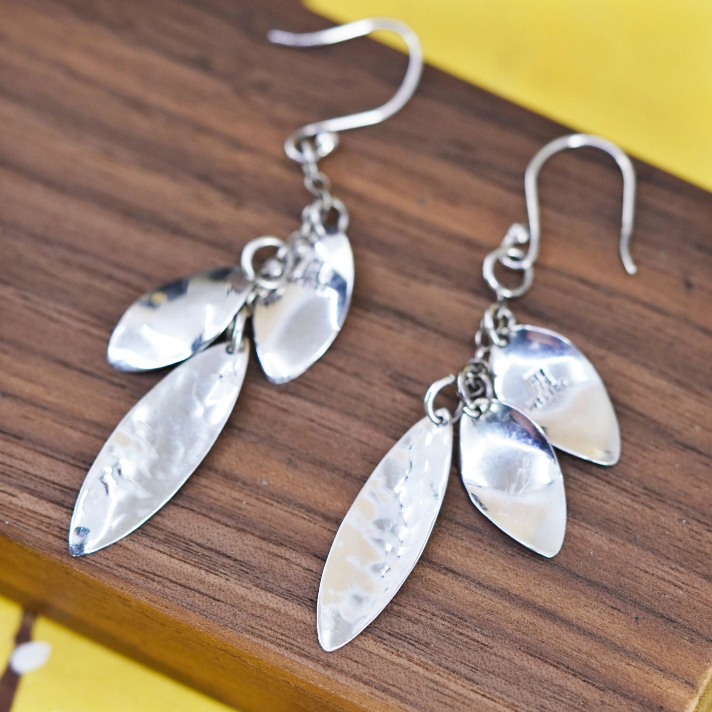 Vintage Sterling silver handmade earrings, 925 leaves drops