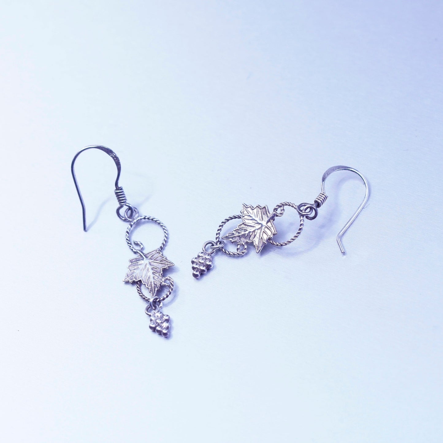 Vintage Sterling 925 silver handmade grapes leaf earrings