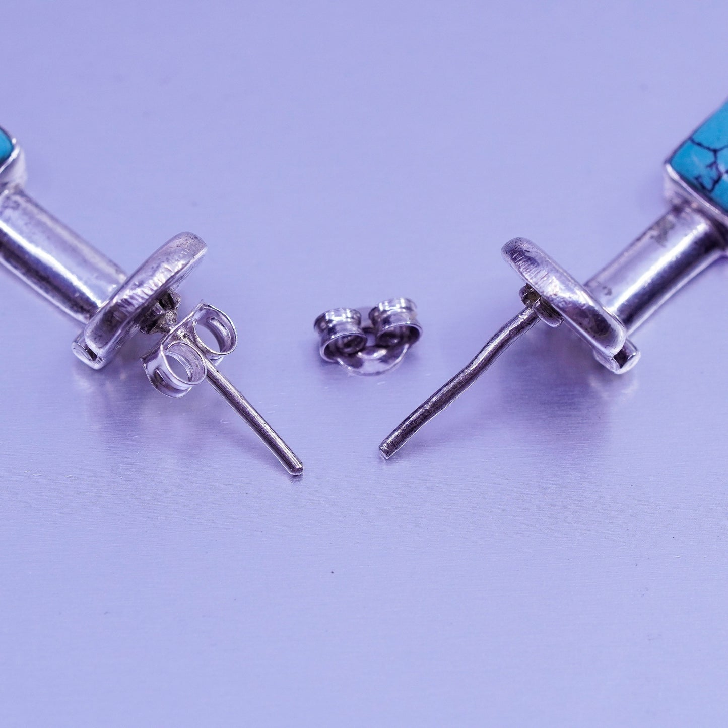 Vintage Sterling 925 silver handmade earrings with rectangular turquoise