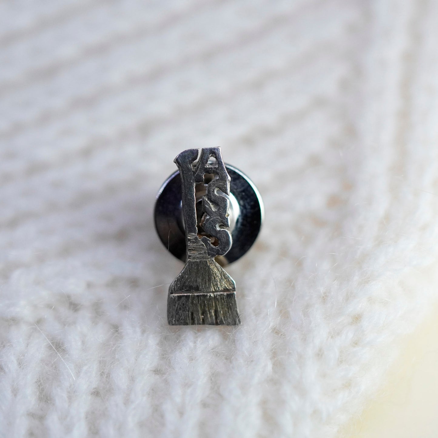 Vintage Sterling silver handmade brooch, 925 broom pin with letter ASS