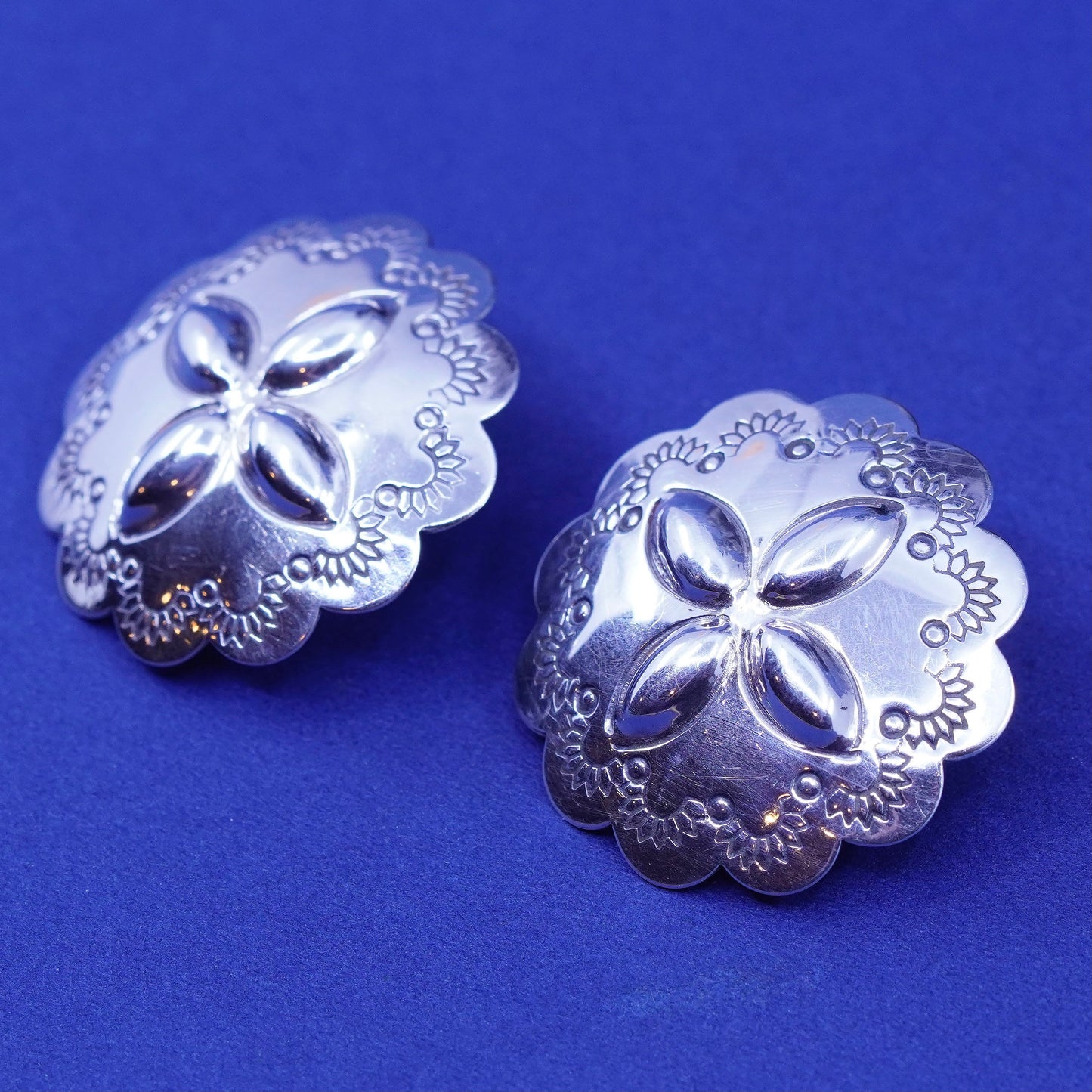 Vintage southwestern sterling silver handmade earrings 925 studs floral texture