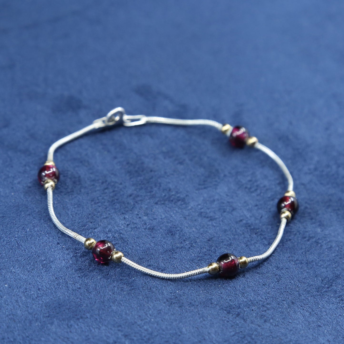 6.5", Sterling silver handmade bracelet, 925 snake chain w/ jasper beads