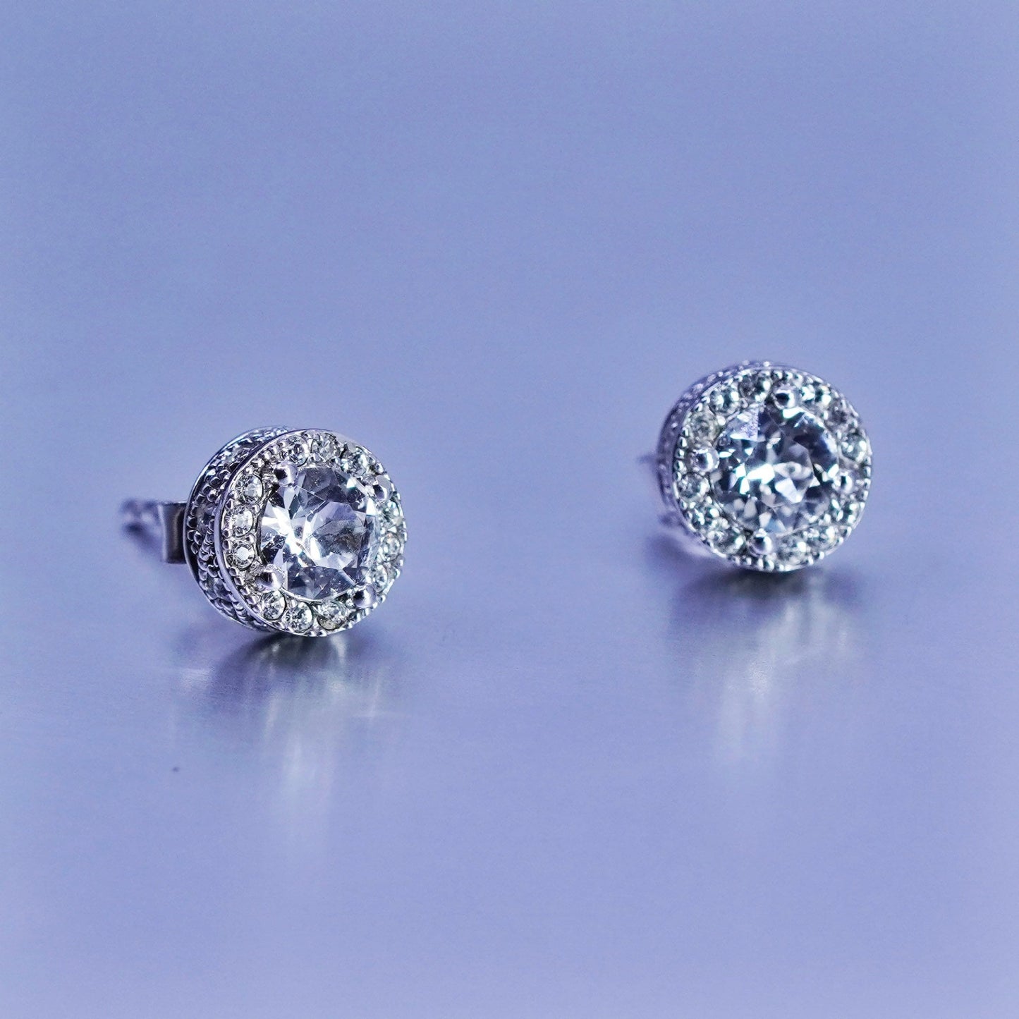 Vintage Sterling 925 silver earrings, studs with cz inlay